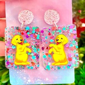 Lisa Frank Inspired Dog Acrylic Earrings